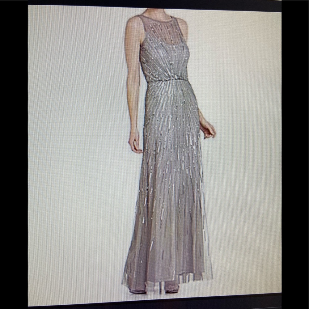 Aidan Mattox Silver Sequin Beaded Gown Size 0 - image 1